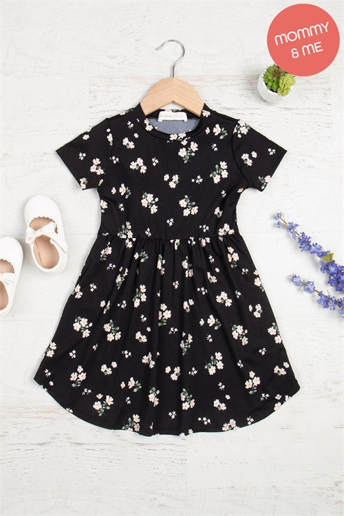 Kids Short Sleeve Floral Shirring Waist Dress