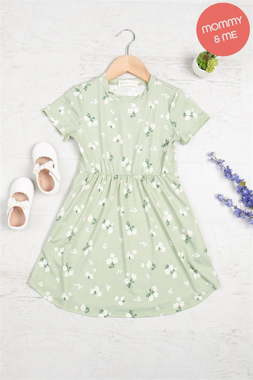 Kids Short Sleeve Floral Shirring Waist Dress
