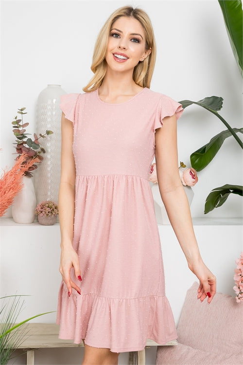 Swiss Dot Ruffle Cap Sleeve Above Knee Dress