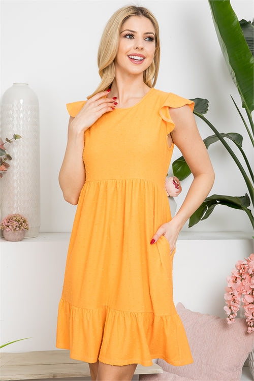 Swiss Dot Ruffle Cap Sleeve Above Knee Dress