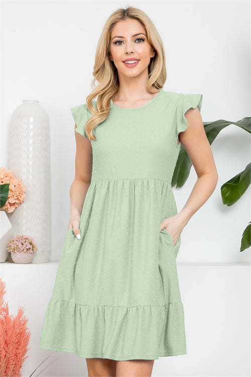 Swiss Dot Ruffle Cap Sleeve Above Knee Dress