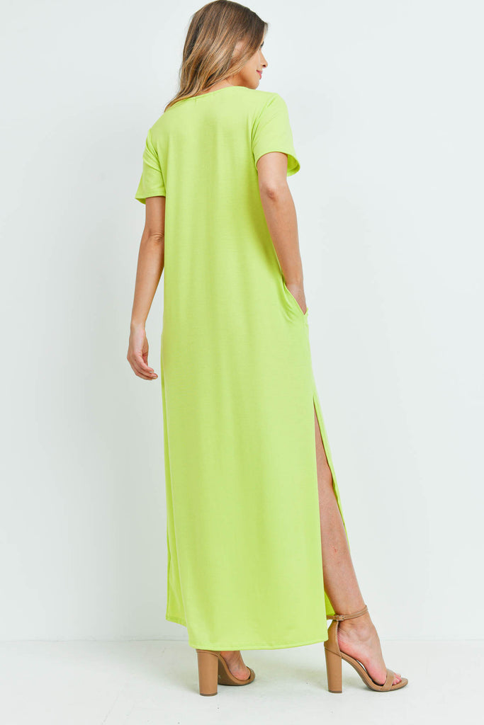 Solid Neck Detail Side Slit Pocket Dress