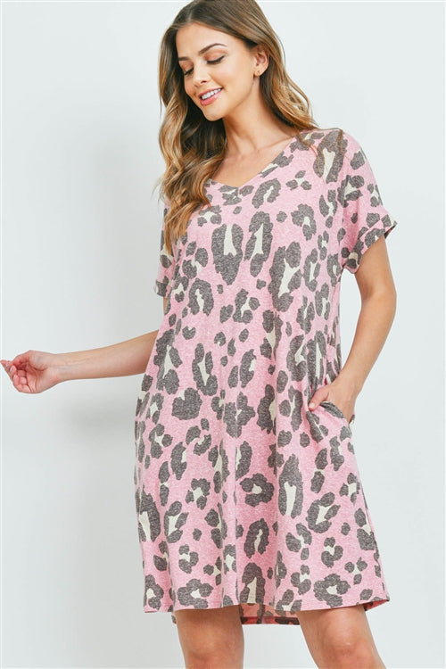 Tri Jersey V-Neck Leopard Print Dress