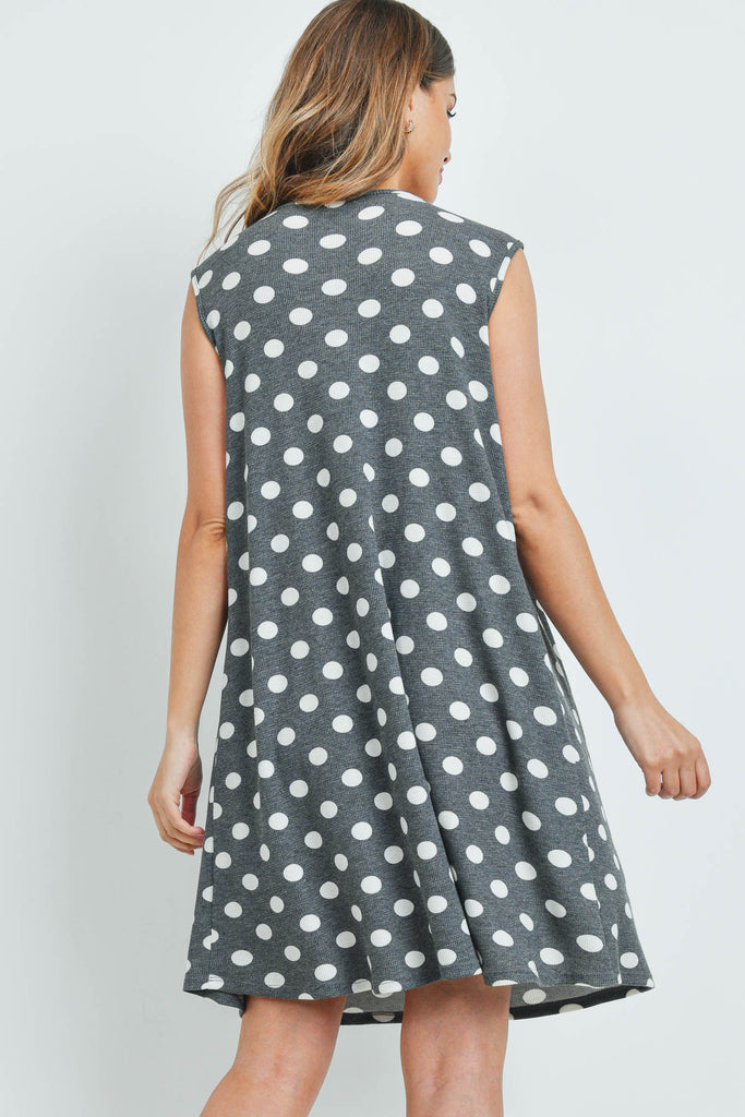 V-Neck Ruffle Detail Polka Dot Swing Dress