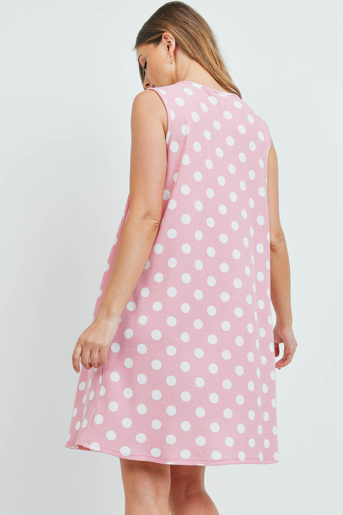 V-Neck Ruffle Detail Polka Dot Swing Dress
