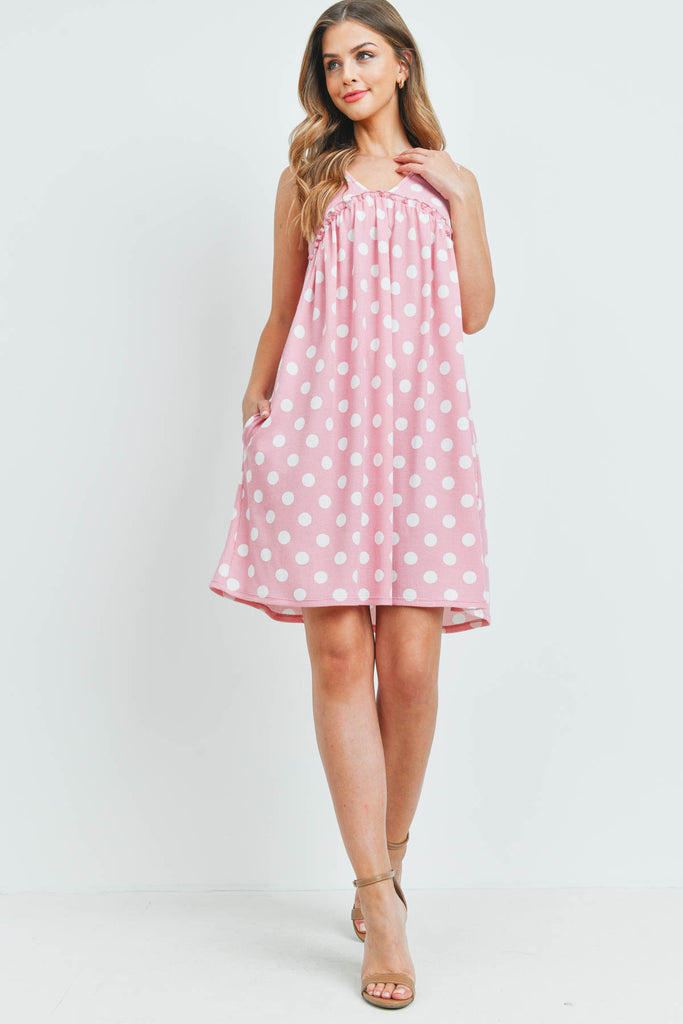 V-Neck Ruffle Detail Polka Dot Swing Dress