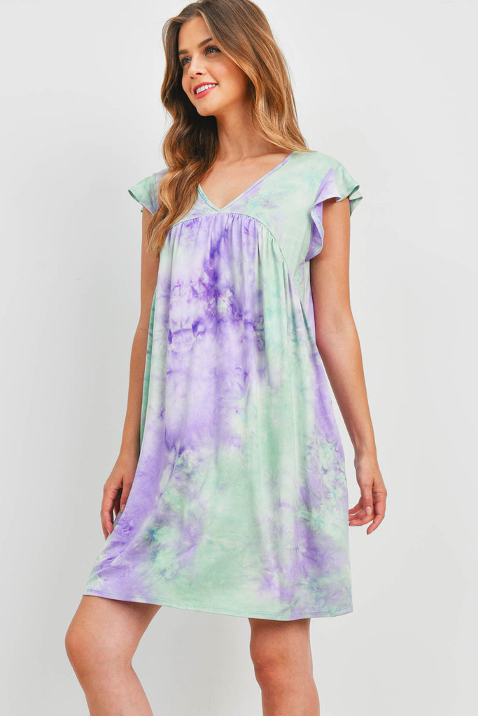 Tie Dye V-Neck Above Knee Dress