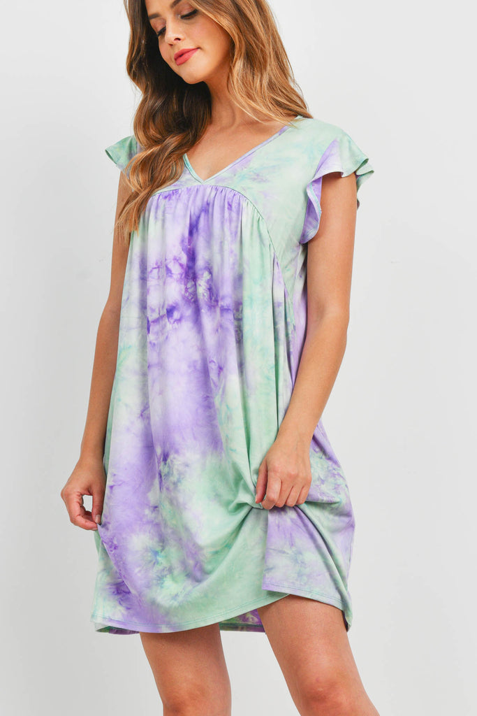 Tie Dye V-Neck Above Knee Dress