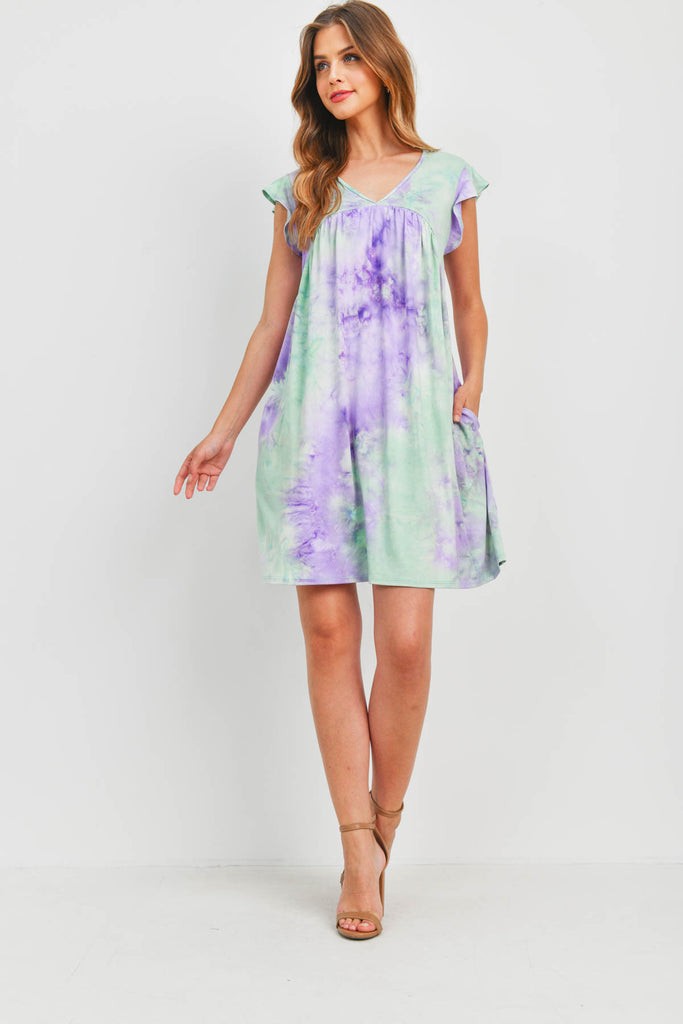 Tie Dye V-Neck Above Knee Dress