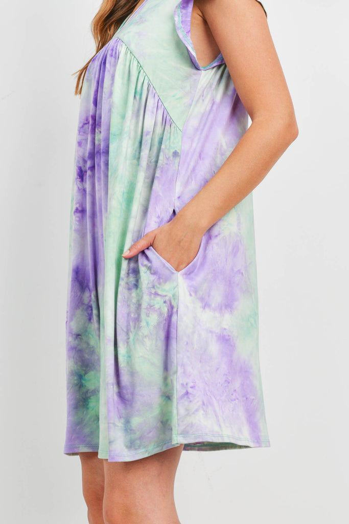 Tie Dye V-Neck Above Knee Dress