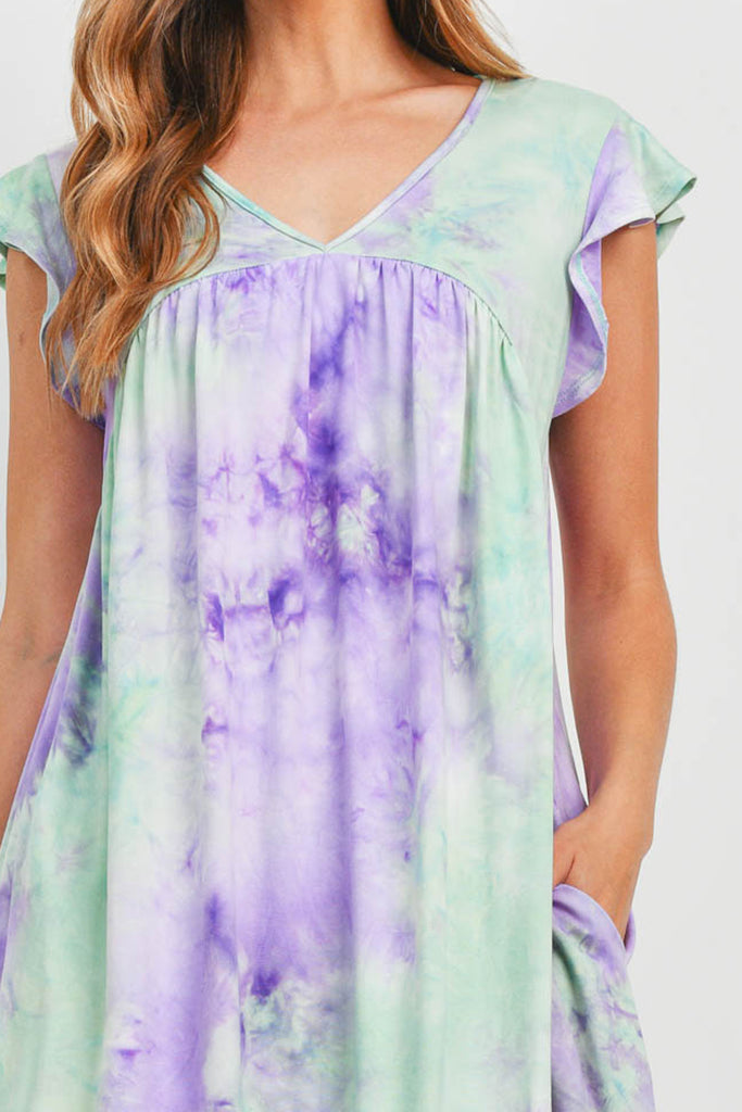 Tie Dye V-Neck Above Knee Dress