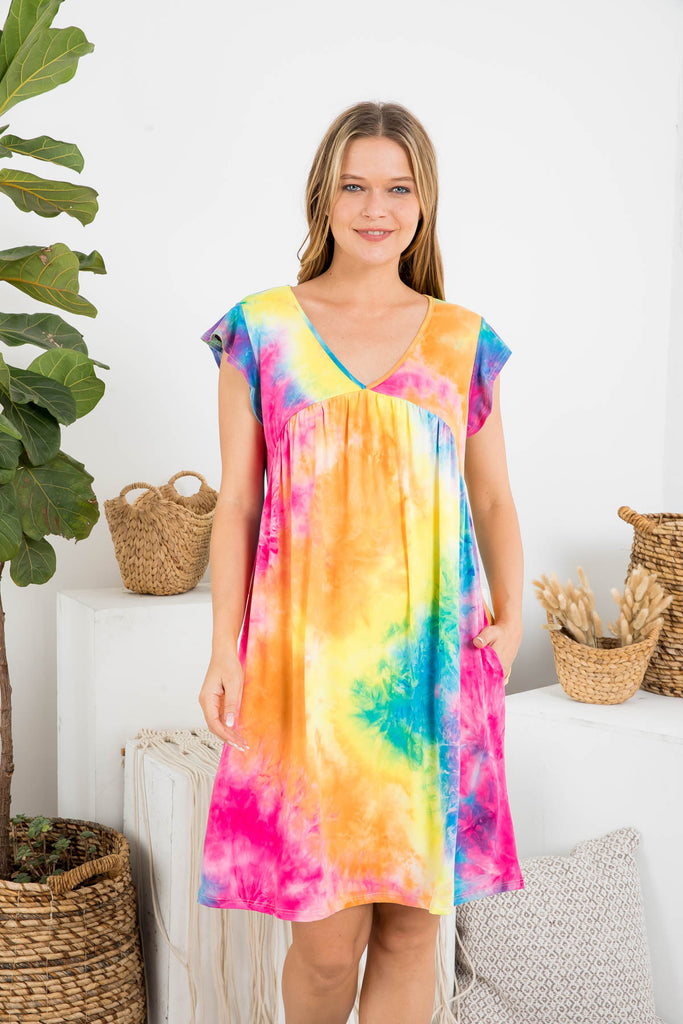 Tie Dye V-Neck Above Knee Dress