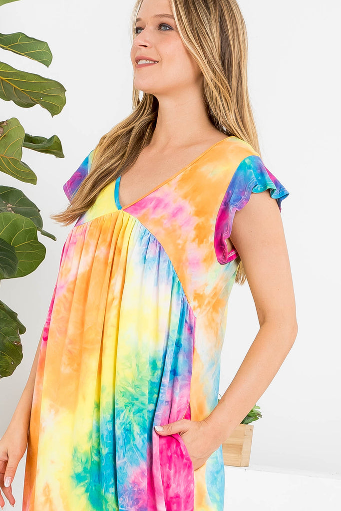 Tie Dye V-Neck Above Knee Dress