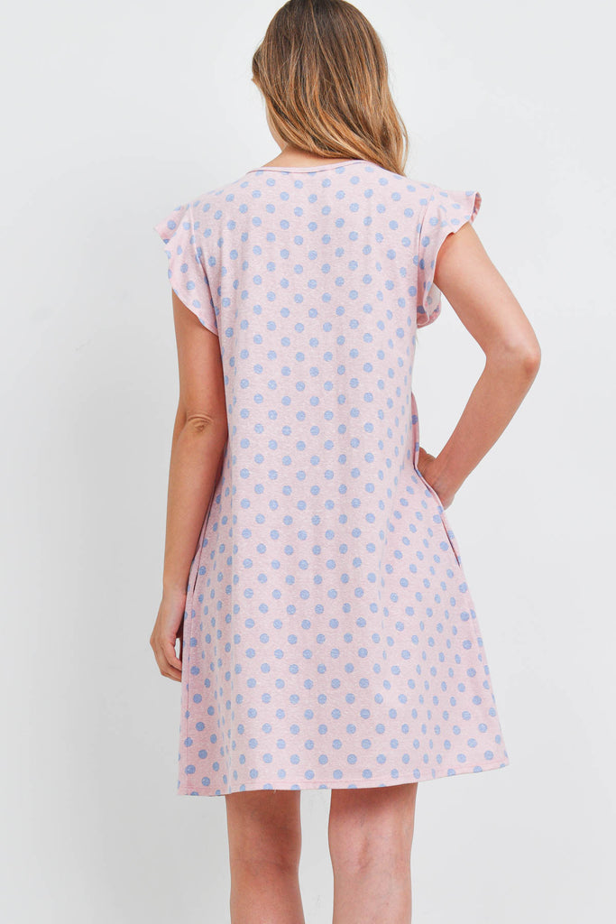 V-Neck Cap Sleeve Polka Dot Pocket Dress