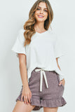 Rib Detail Top And Hacci Brushed Shorts Set With Self Tie