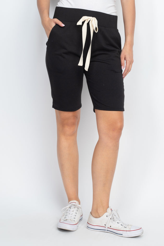 Solid Self Tie Shorts with Side Pockets