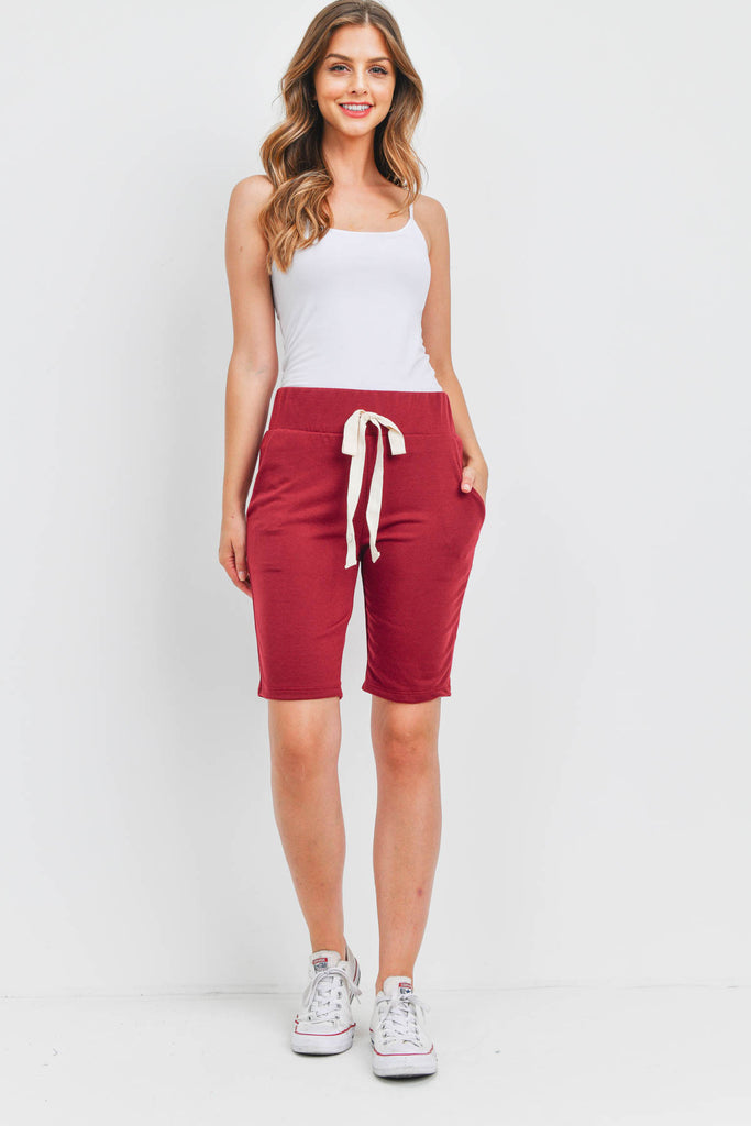 Solid Self Tie Shorts with Side Pockets