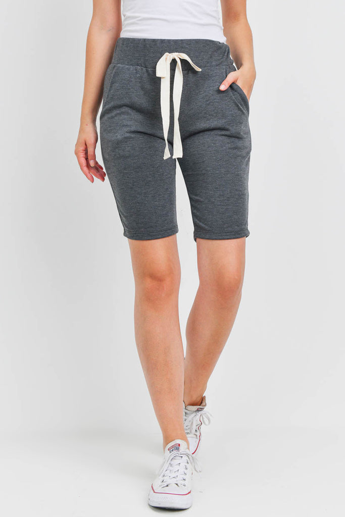 Solid Self Tie Shorts with Side Pockets