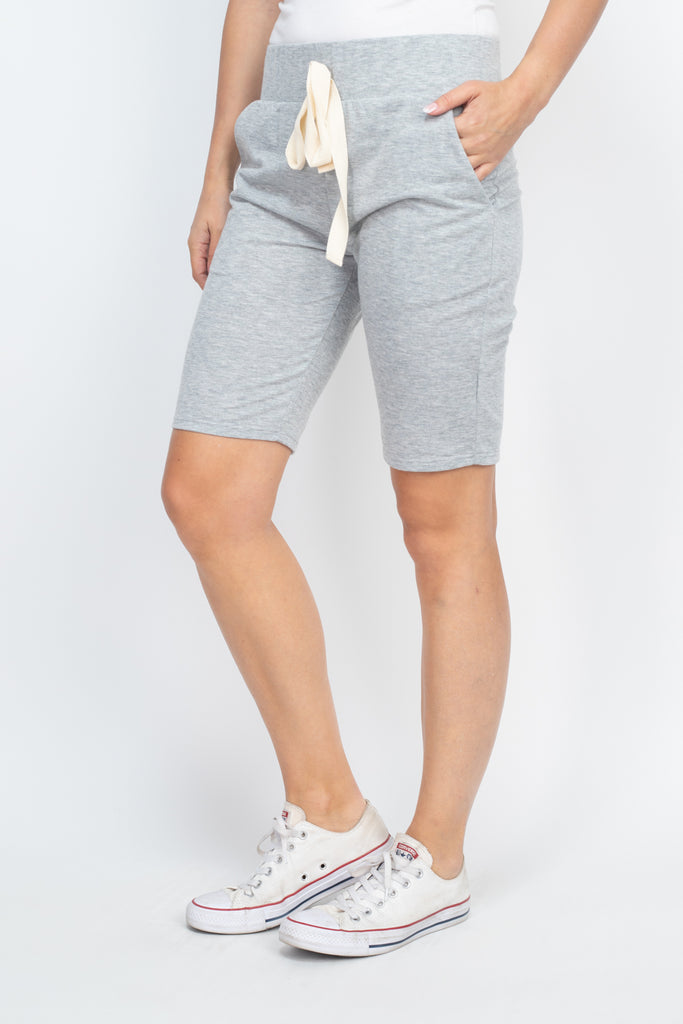 Solid Self Tie Shorts with Side Pockets