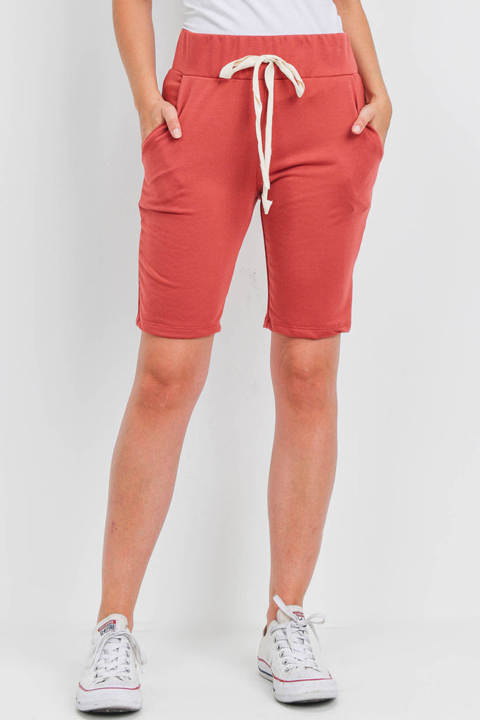 Solid Self Tie Shorts with Side Pockets