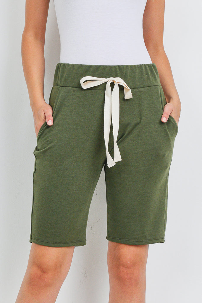 Solid Self Tie Shorts with Side Pockets