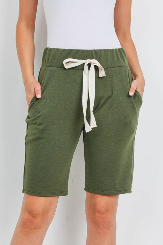 Solid Self Tie Shorts with Side Pockets