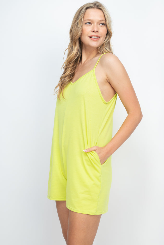 Solid Cami Strap Romper with Side Pockets