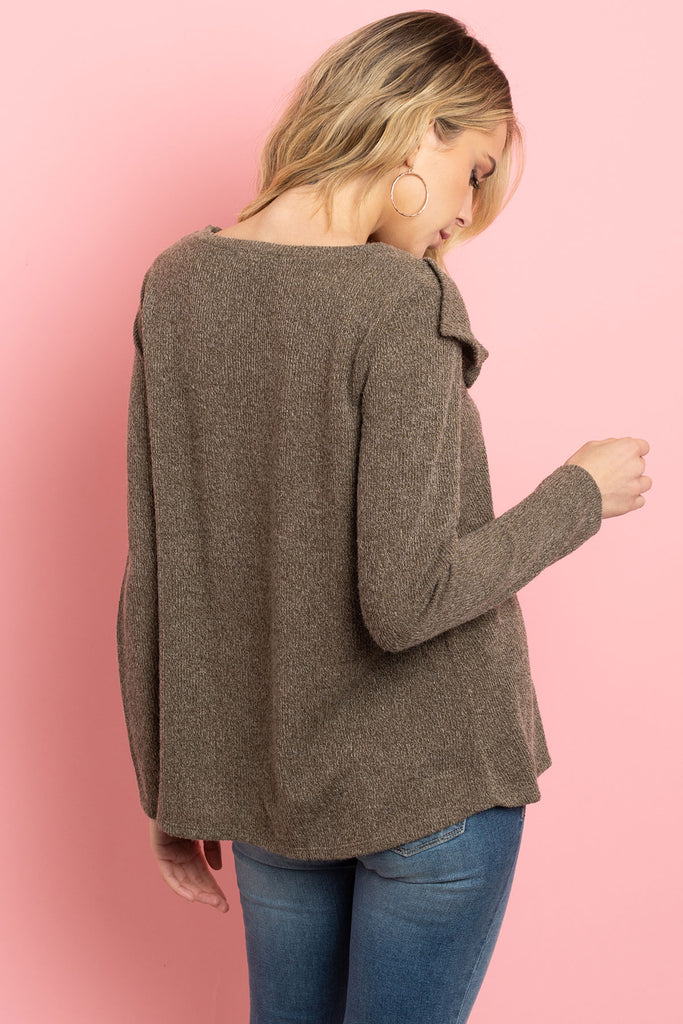 V-Shaped Ruffle Detail Long Sleeve Top