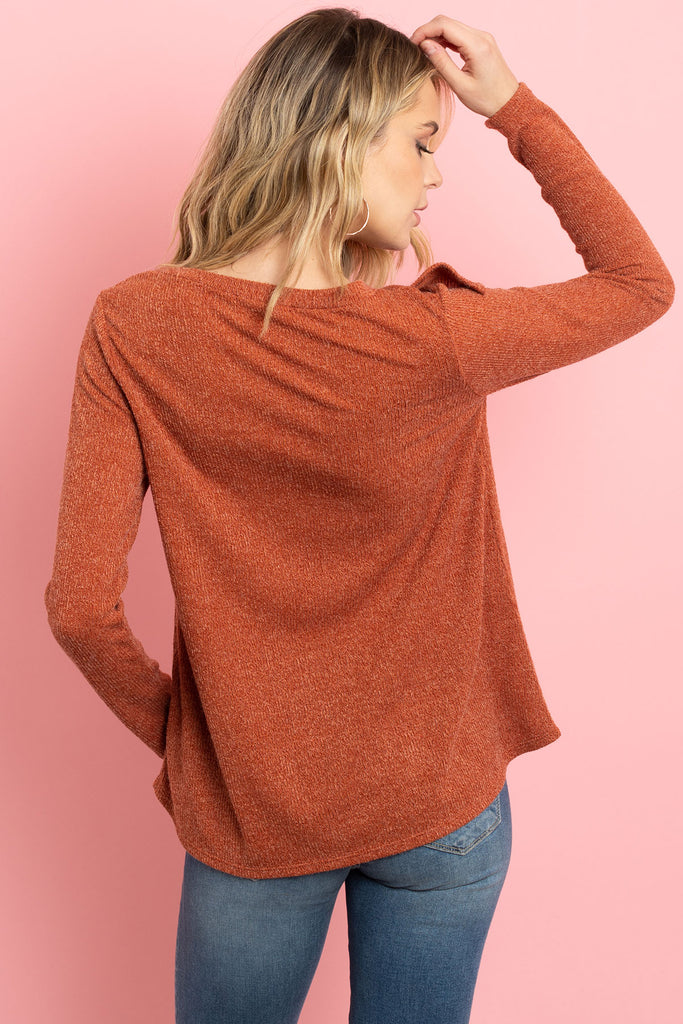 V-Shaped Ruffle Detail Long Sleeve Top