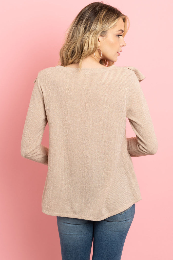 V-Shaped Ruffle Detail Long Sleeve Top