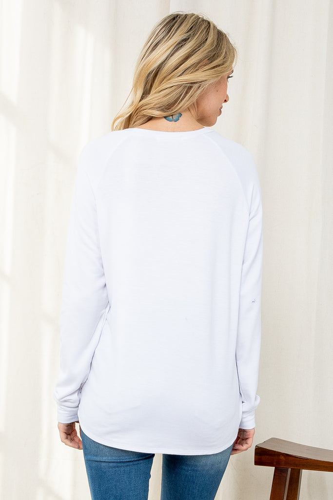 Solid French Terry Brushed Back Round Neck Long Sleeved Top