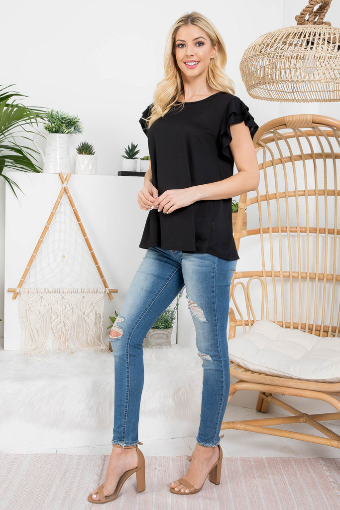 Layered Ruffle Sleeve Round Neck Top