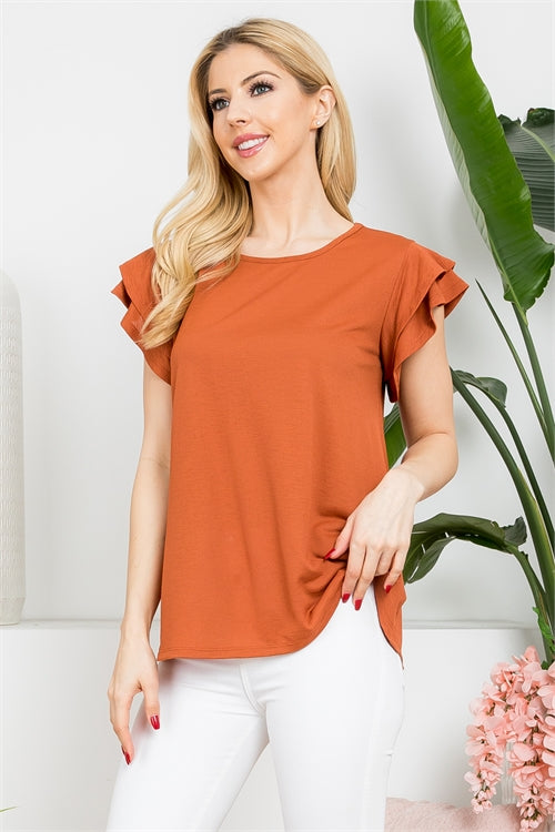 Layered Ruffle Sleeve Round Neck Top