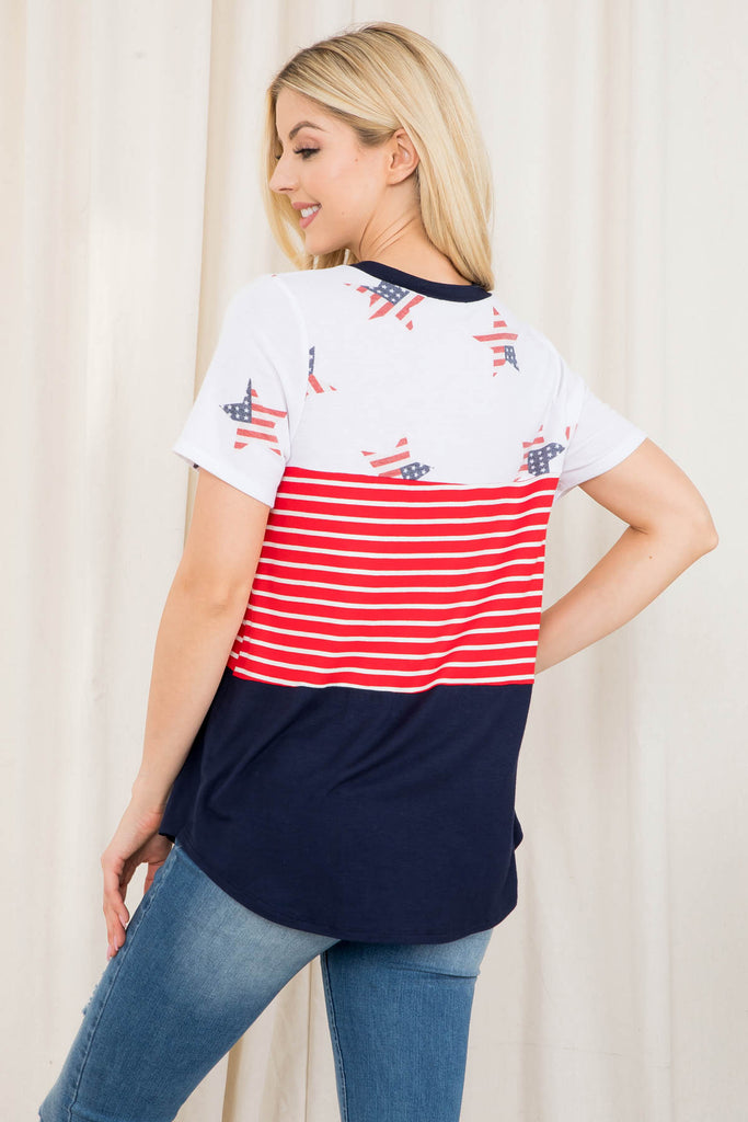 USA Star Print Stripes Contrast Top