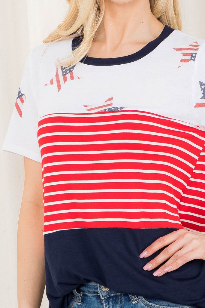 USA Star Print Stripes Contrast Top