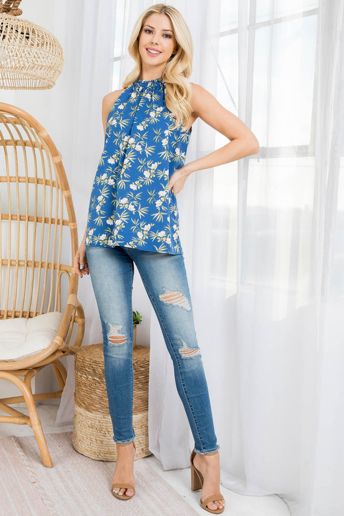 Frill Halter Neckline Floral Top