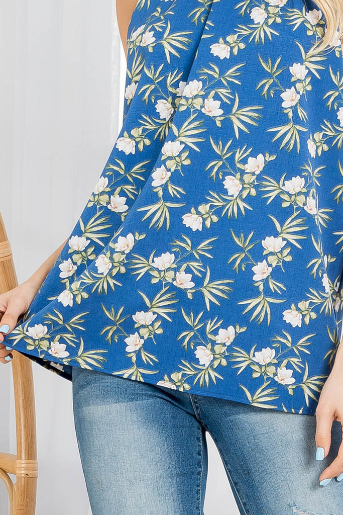 Frill Halter Neckline Floral Top