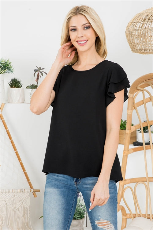 Layered Ruffle Sleeve Round Neck Woven Top 1