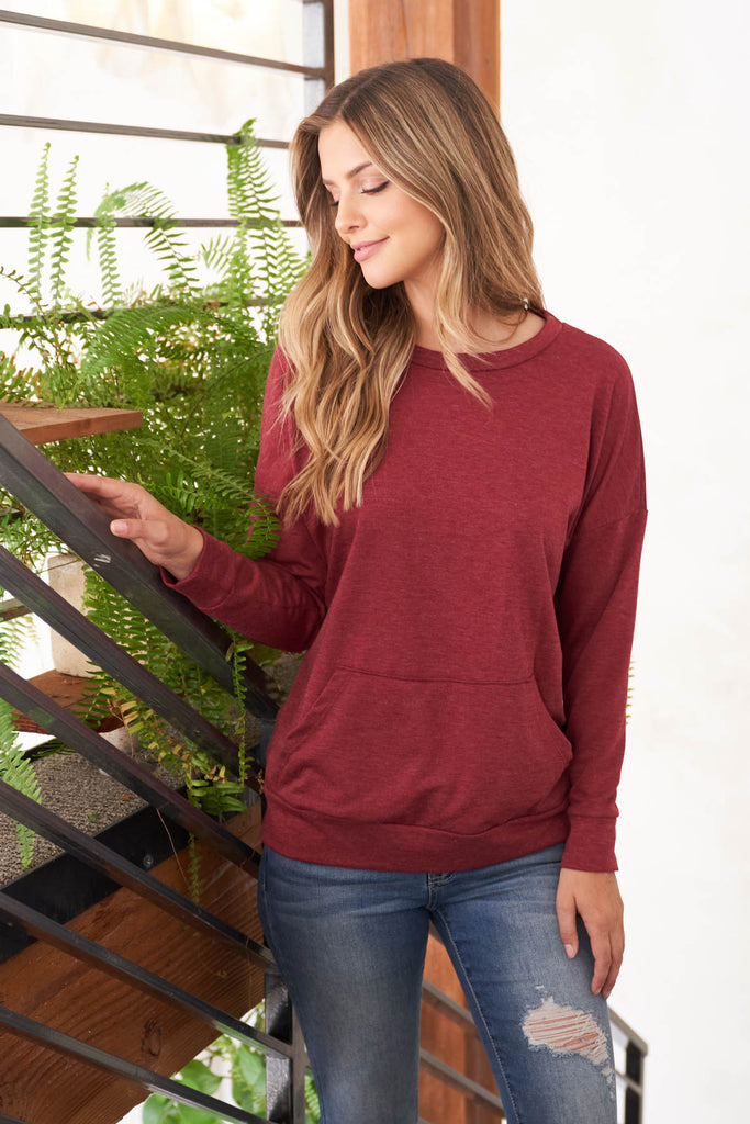 Long Sleeve French Terry Top With Kangaroo Pocket