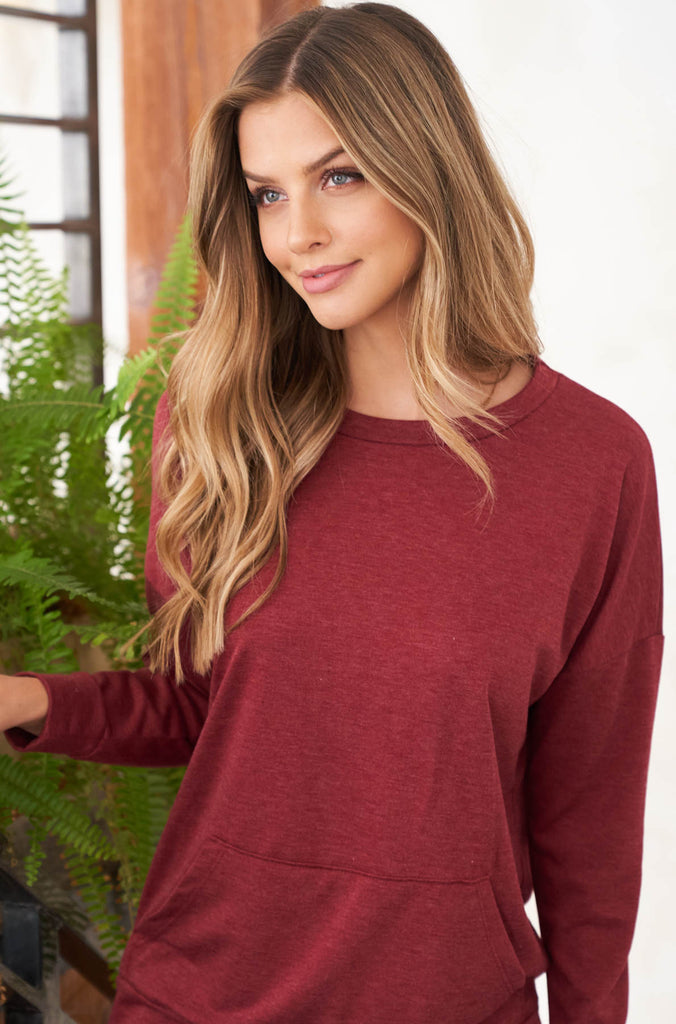 Long Sleeve French Terry Top With Kangaroo Pocket