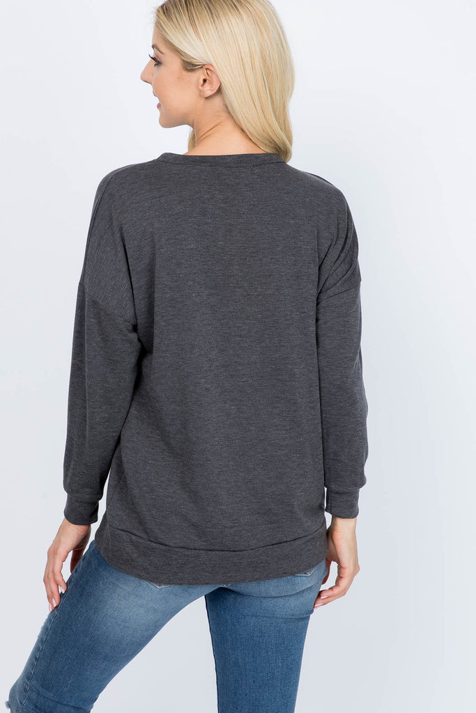 Long Sleeve French Terry Top With Kangaroo Pocket