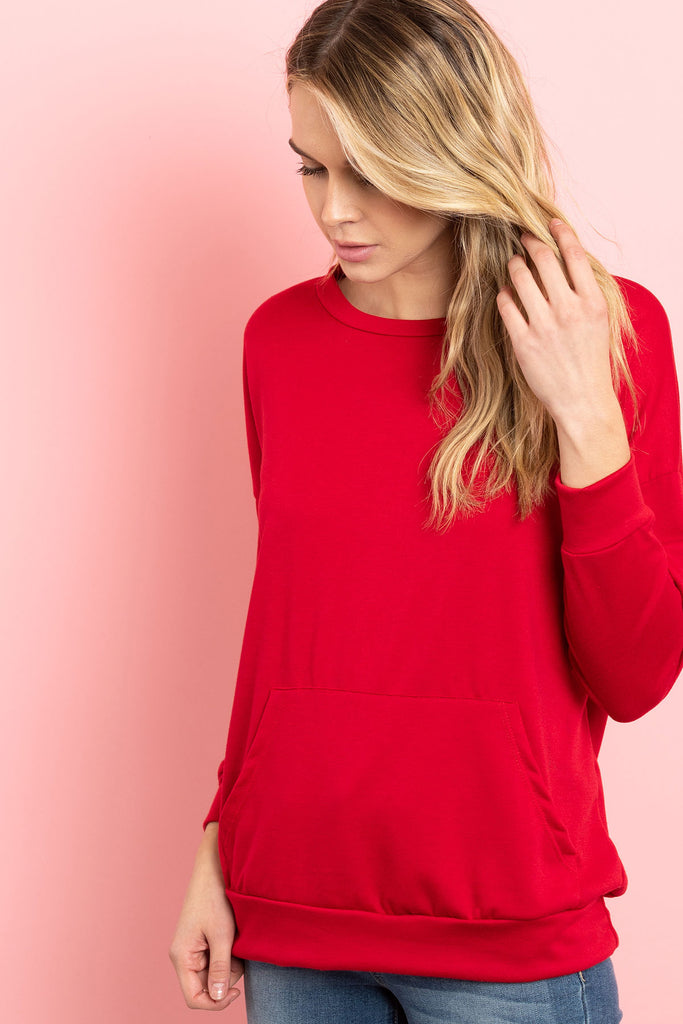 Long Sleeve French Terry Top With Kangaroo Pocket