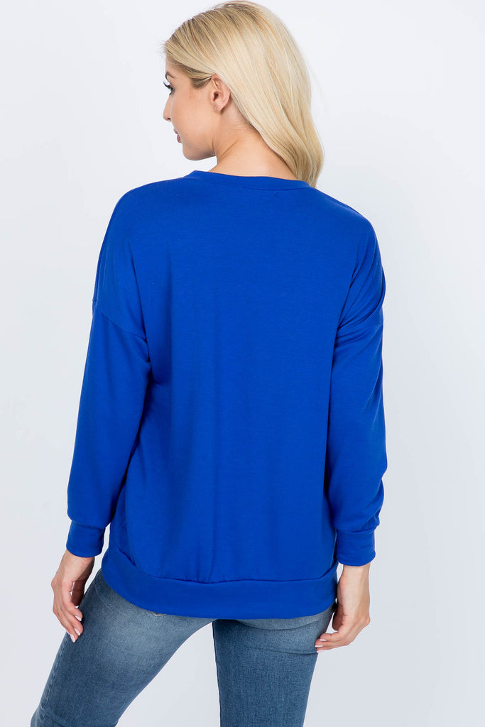 Long Sleeve French Terry Top With Kangaroo Pocket