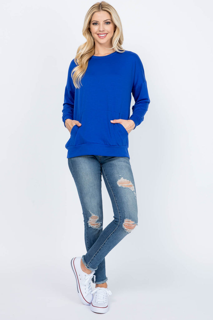 Long Sleeve French Terry Top With Kangaroo Pocket