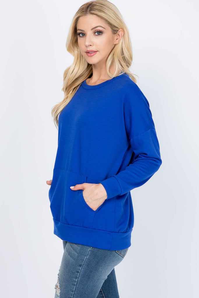 Long Sleeve French Terry Top With Kangaroo Pocket