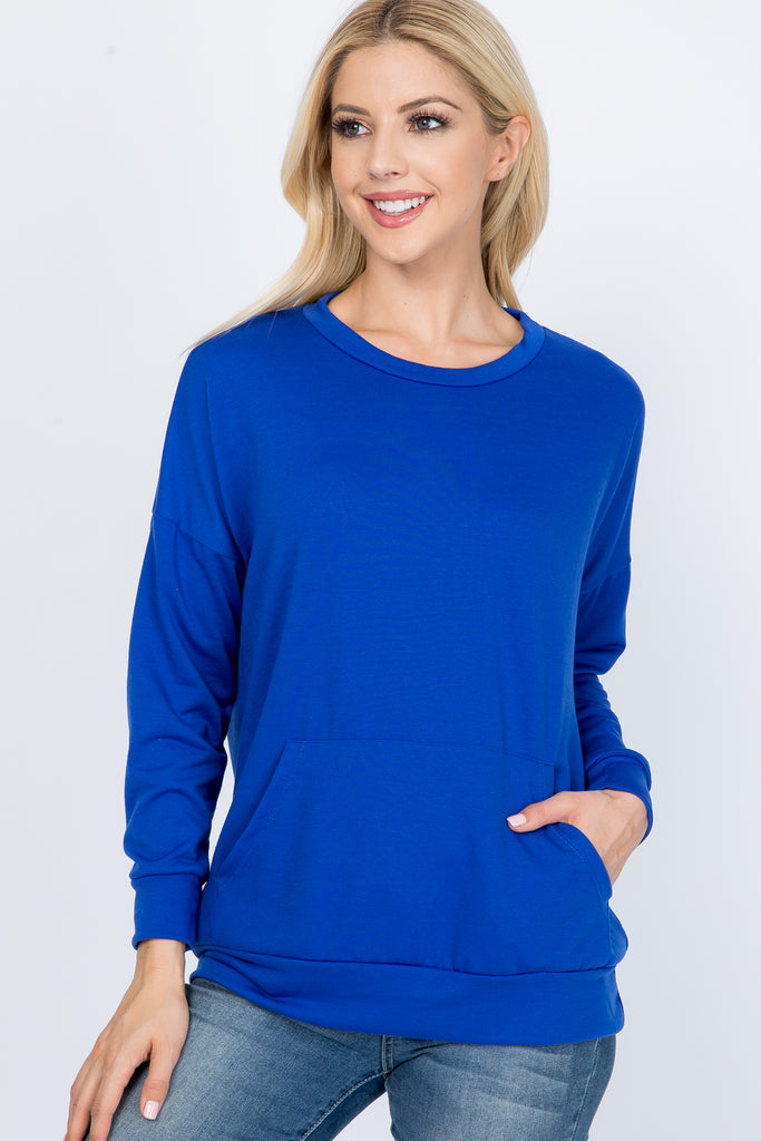 Long Sleeve French Terry Top With Kangaroo Pocket