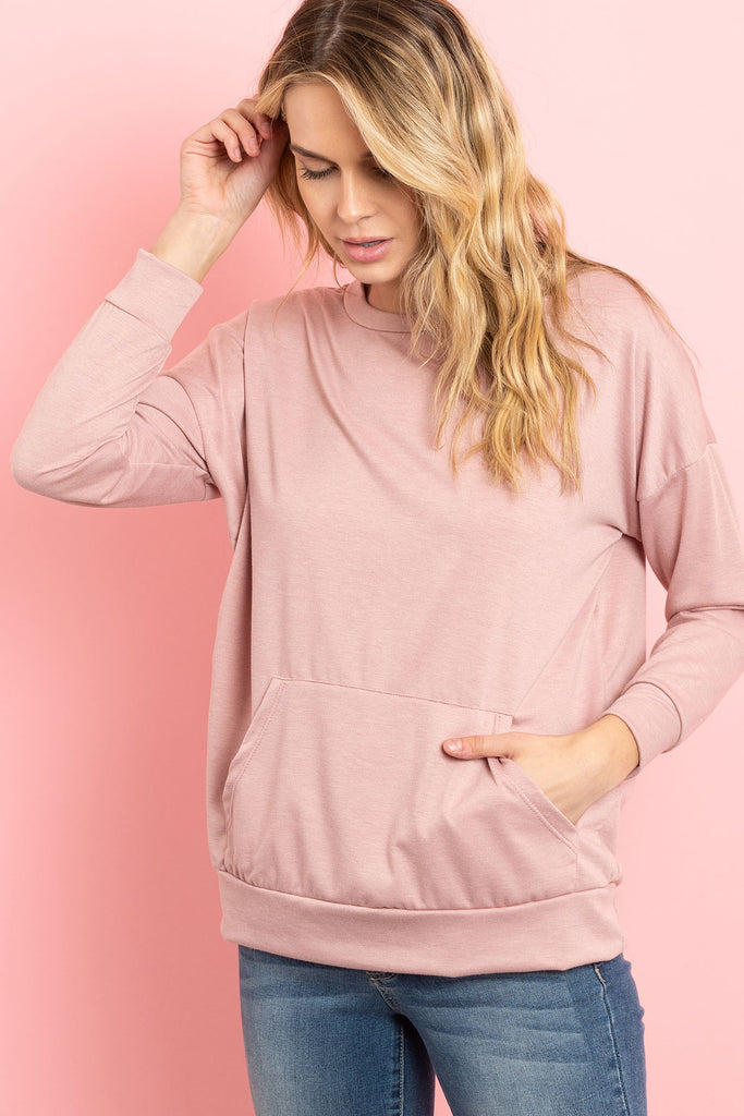 Long Sleeve French Terry Top With Kangaroo Pocket