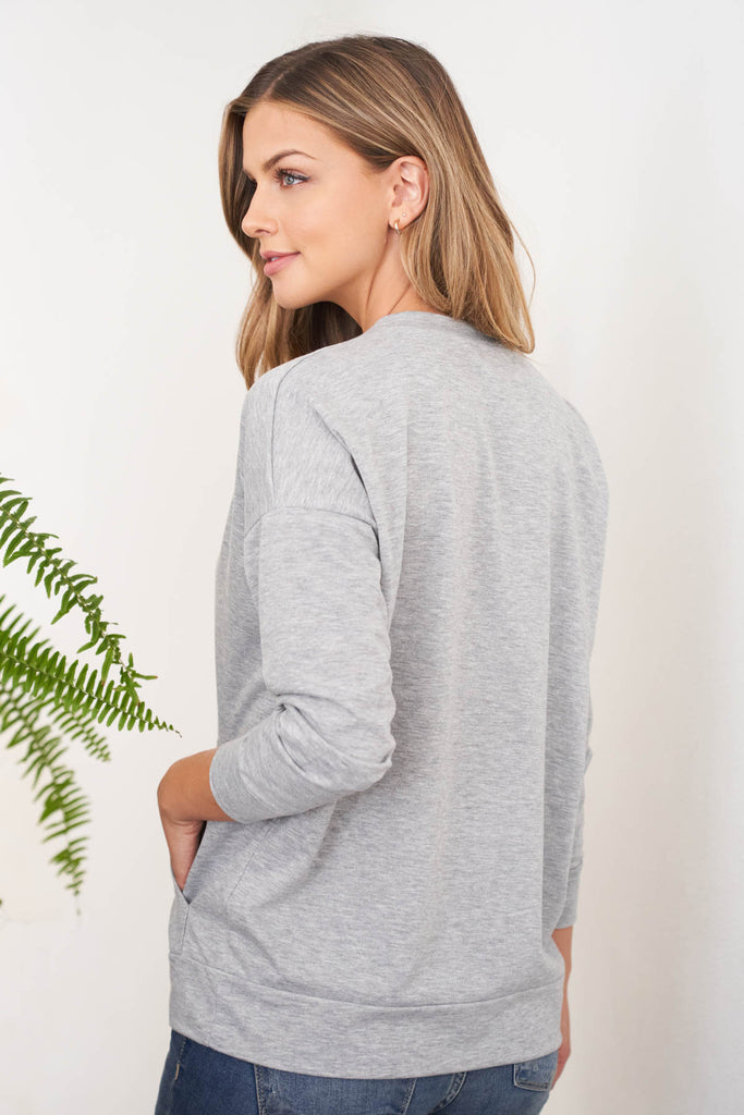 Long Sleeve French Terry Top With Kangaroo Pocket