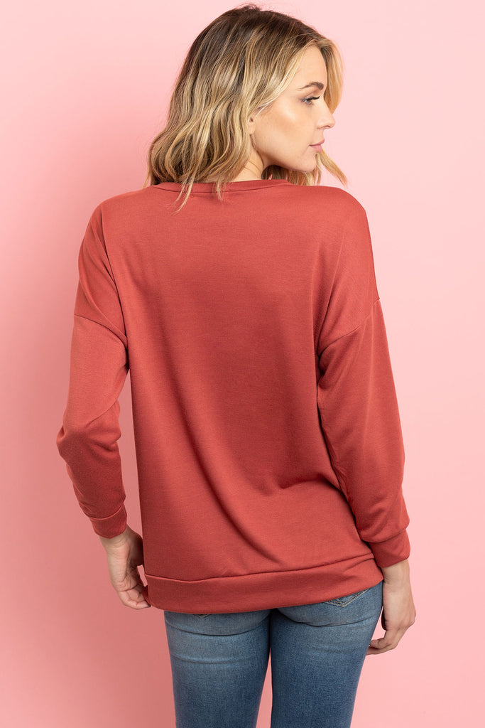 Long Sleeve French Terry Top With Kangaroo Pocket