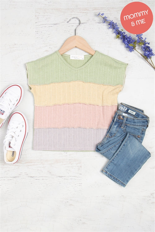Kids Merrow Sleeve Outseam Overlock Color Block Top